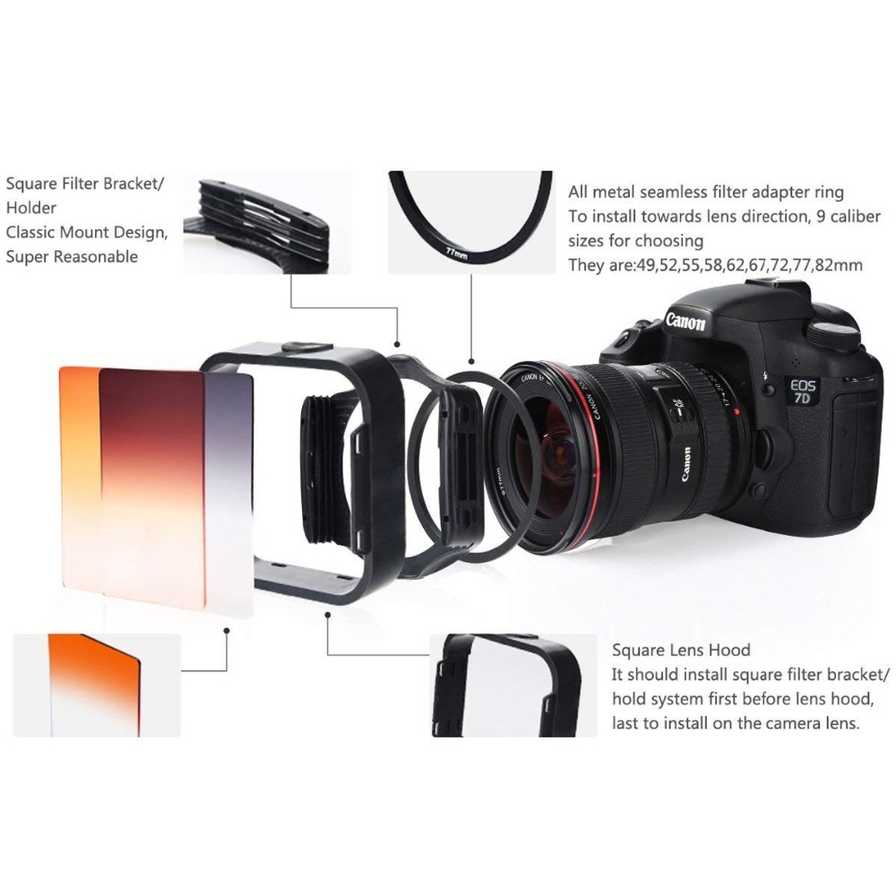 K&F Concept 40 in 1 Camera Filter Kit 24 Graduated Full Color nd filter Set+9 Adapter Ring+2 Holder+Lens Hood+4 Filter Lens Bag