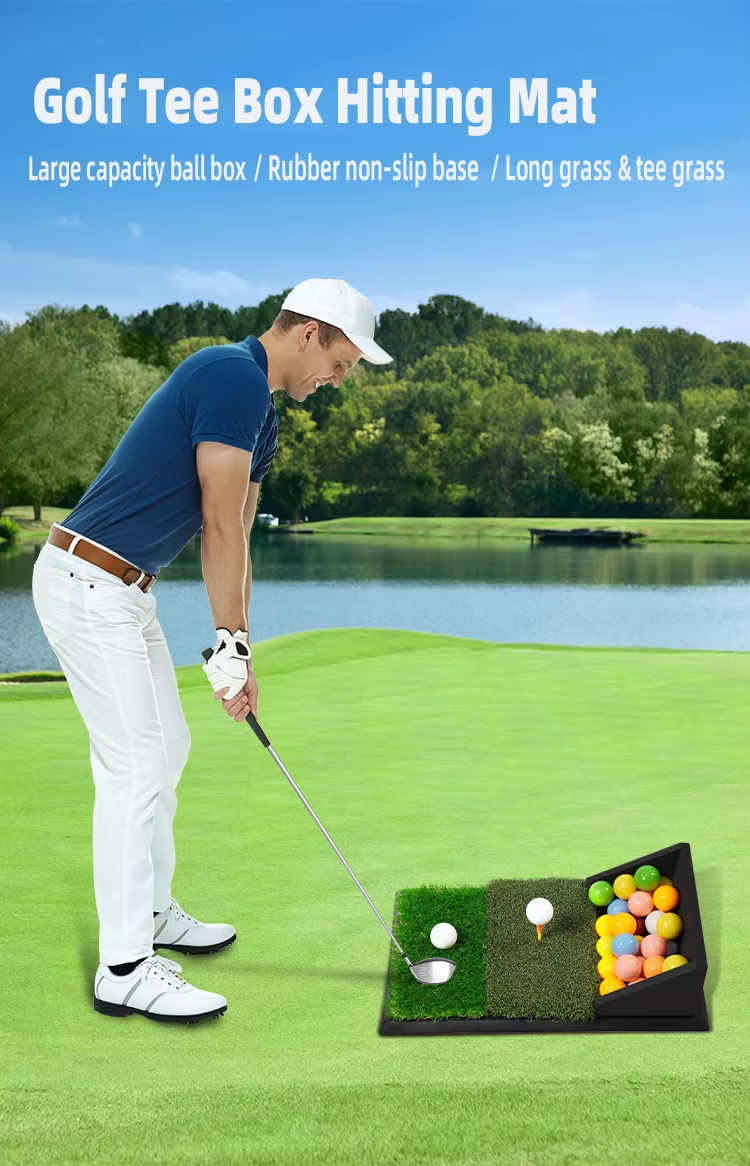 New Dual-Grass Rubber & Nylon Golf Practice Mat with Built-in Ball Dispenser