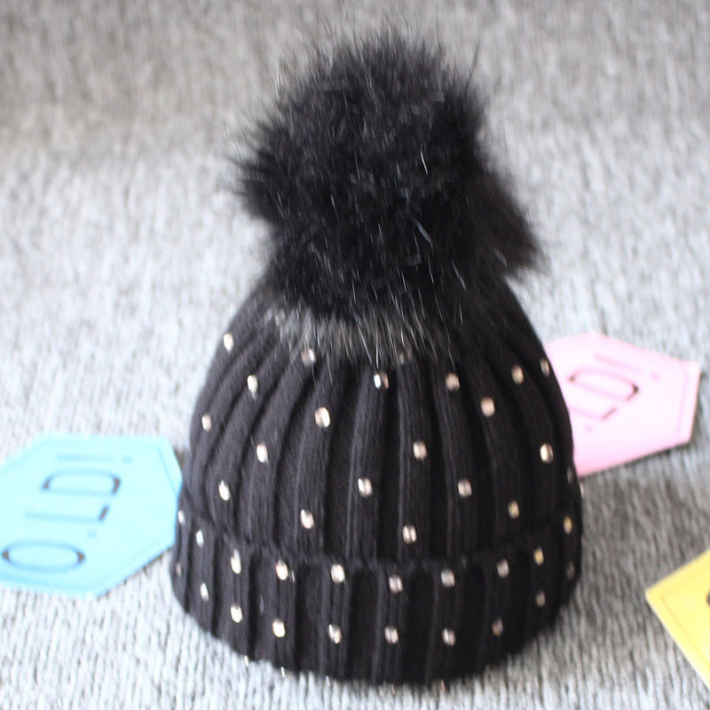 Girls lovely kintted Pompon Beanies Boy Winter Caps Baby Warm Fur sequins Knit Beanie Newborn Hat Fleece Crochet Caps