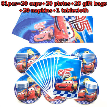 Cars Birthday Party Decoration McQueen Disposable Tableware Set Paper Cup/Plate/Cups/Gift Bag/Tablecloth Event Party Supplies