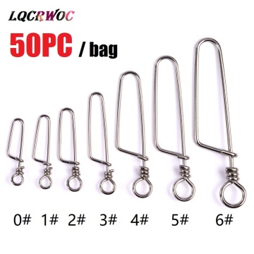 50pcs/bag Stainless Steel Hook Fast Clip Lock Snap Swivel Solid Rings Safety Snaps Fishing Hook Connector grip swivel articulos