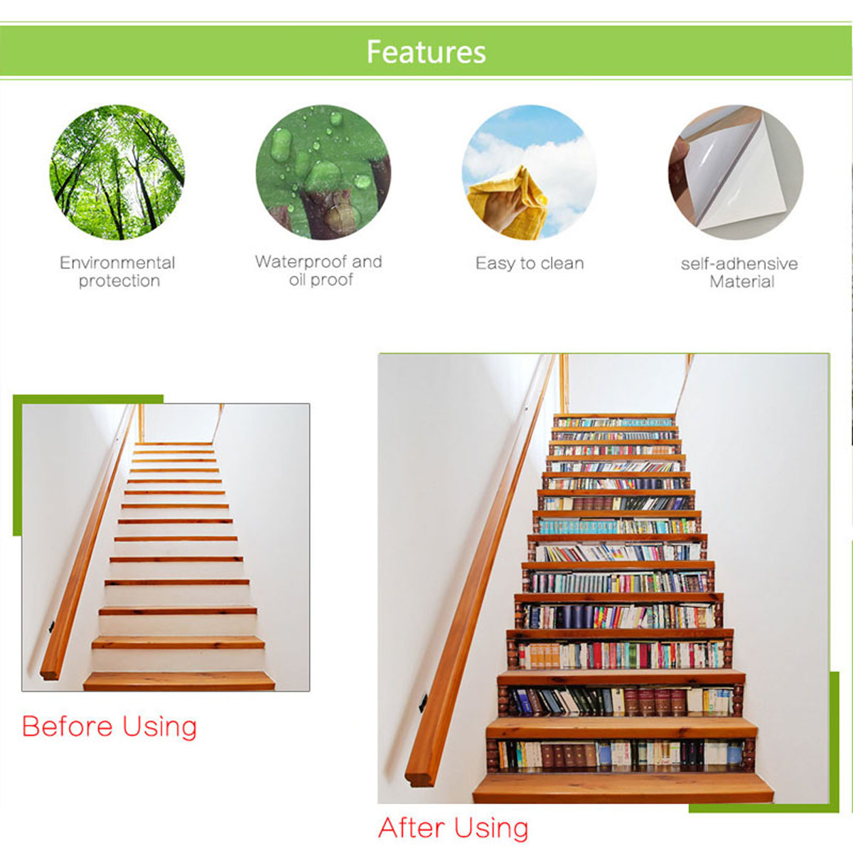 Renovation Wallpaper 18x100cm 13pcs/lot DIY Removable 3D Wall Stairs Stickers Bookcase Bookshelf Entrance Staircase Stickers