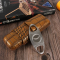 Galiner Genuine Leather Cigar Case 2 Tubes Travel Cigar Humidor Portable Cigarette Cigar Holder W/ Cigar Cutter Gift Box