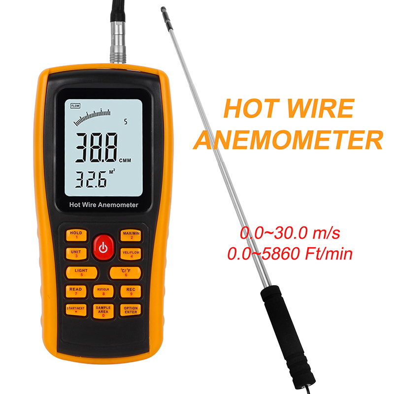 LCD Digital Anemometer Wind Speed GaugeTemperature Measurement 0-45°C Speed Range 0.1-30m/s USB Interface Measuring Instrument