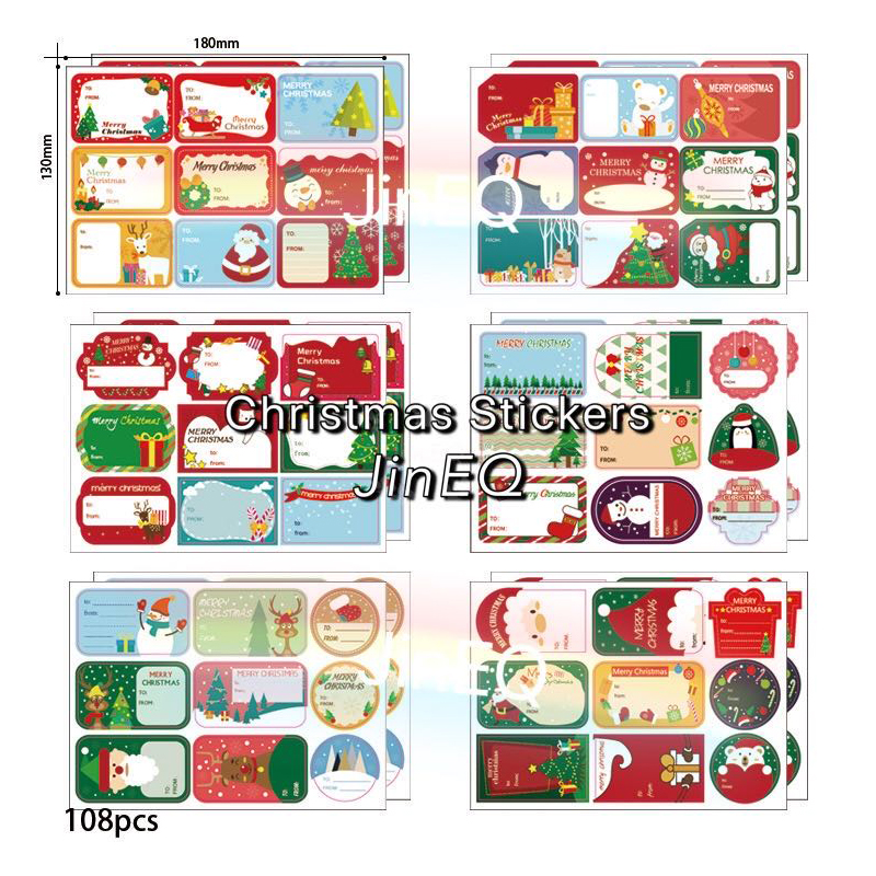 108Pcs/12Sheets Merry Christmas Written Stickers Handmade Cake Packaging Sealing Label Stickers for Baking DIY Gift Stickers