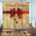 Merry Christmas Bathroom Set Christmas Bells Pattern Waterproof Shower Curtain Toilet Cover Non-Slip Carpet New Year Decoration