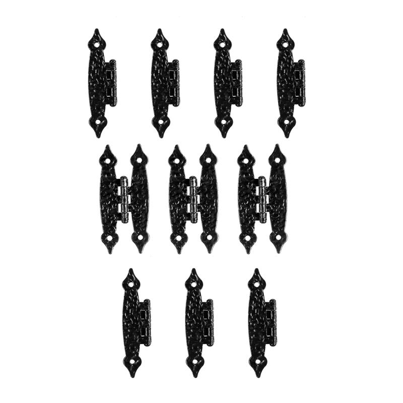 10pcs Black Antique Pattern Iron H Cabinet Hinge Metal Steel Cabinet Door Window Luggage Furniture Decorative Hinge Set 65mm