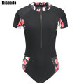 Riseado Sport One Piece Swimsuit 2021 Swimwear Women Short-sleeved Bathing Suit Floral Print Swimming Suit Rash Guards Beachwear