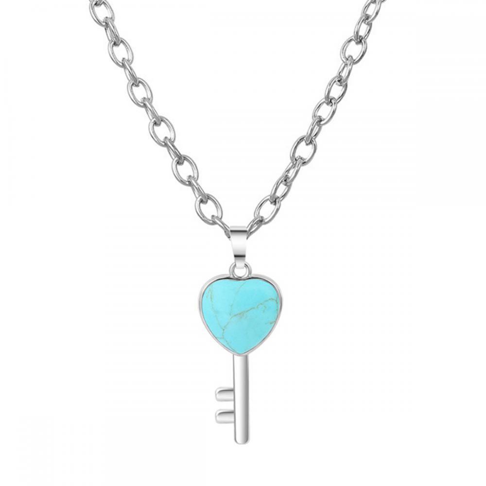 Gemstone Heart Shape Key Chain Necklace Natural Stone Pendant Necklace