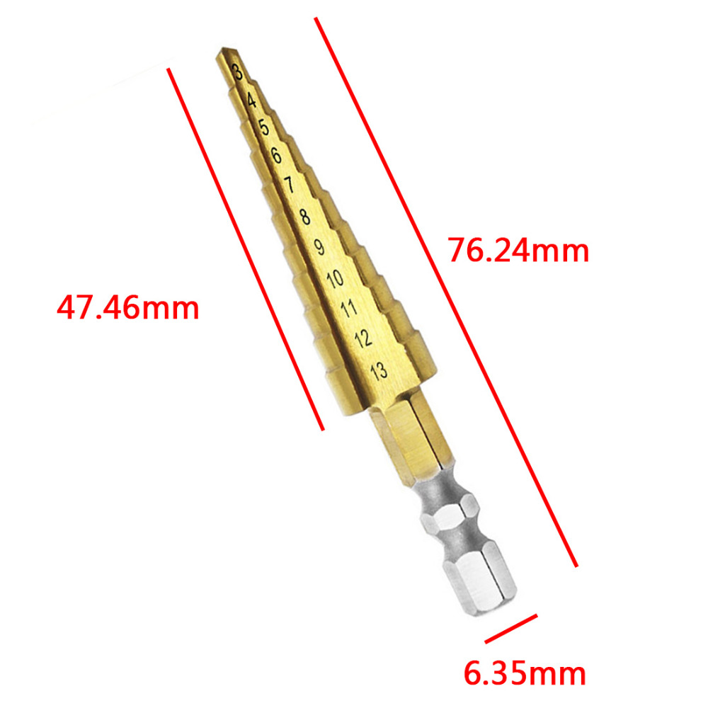 HSS Step Drill Bit Set Titanium Coated 3-12/13 4-12/20/22mm Cone Hole Cutter 1/4'' Hex Shank Core Drill Bits For Metal Wood