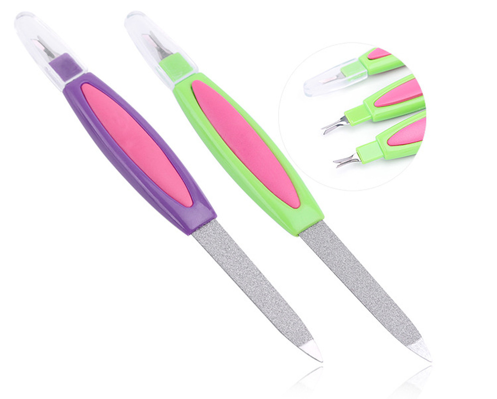 Scrub Nails Art Cuticle Pusher Stainless Steel Nail File Buffer Double Side Grinding Rod Manicure Pedicure Tool Multi-functional