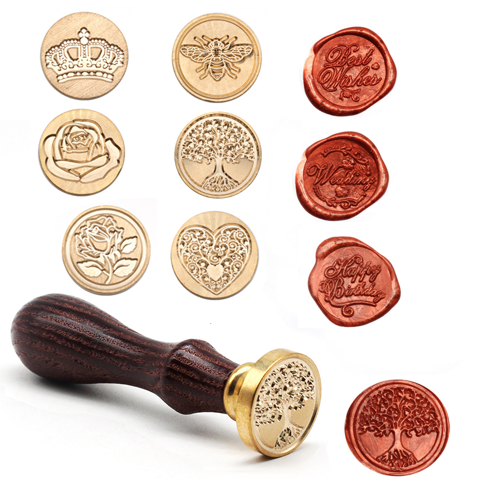 Tree Pattern Wax Seal Stamps Retro Happy Birthday Antique Wooden Sealing Scrapbooking Sollos stempel Craft Wedding Decorative