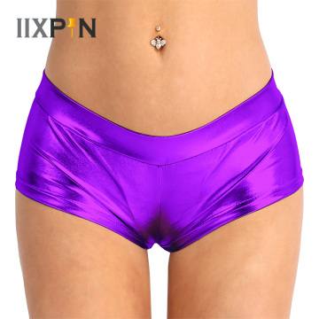 IIXPIN Pole Dance shorts Sexy Women Metallic Shorts Shiny Bottoms Dancing Costumes Faux Leather Low Waist Hot Shorts Pole Wear