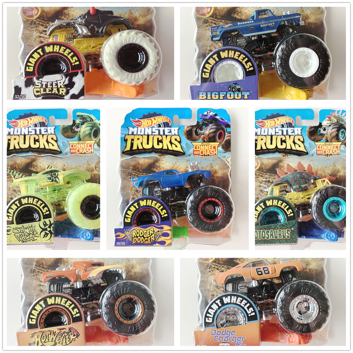 Original 1:64 Hot Wheels Monster Trucks Metal Car Toy Hotwheels Giant Wheels Big Foot Collection Wild Collision Car Toys FYJ44