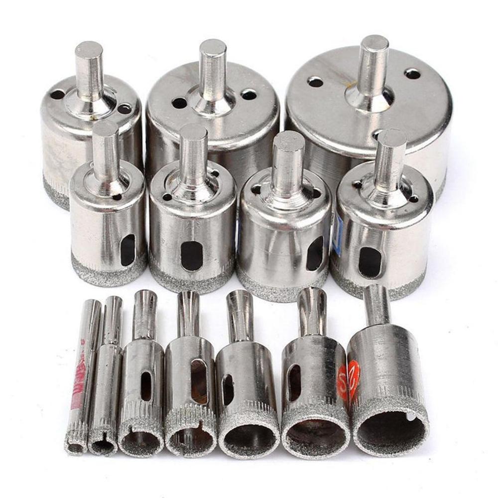 15pcs Diamond Coated Drill Bit Set Glass Ceramic Tile Marble Hole Saw Drilling Opener Set Power Tool Accessories 6-50MM