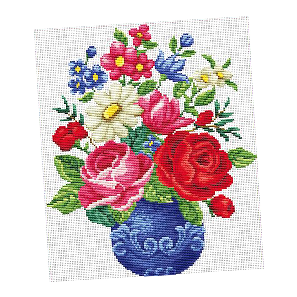 1 Set Stamped Cross Stitch Kit Embroidery Crafts - Flower Vase, 38x43cm, 11CT