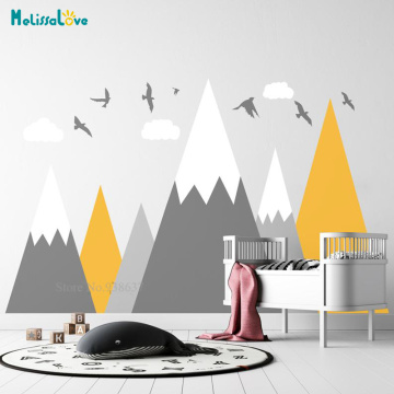 Peel and stick mountain Wall Decal Baby Room Nursery Adventure Theme Cloud Birds Pattern Removable Vinyl Wall Stickers BA972