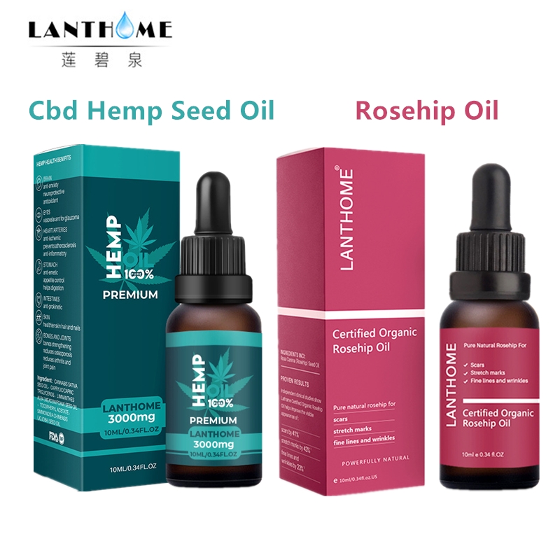 LANTHOME Pure Rosehip Oil Organic Cbd Hemp Seed Oil 3000mg Moisturizer Anti Aging Anti Wrinkle Reduce Acne Scars Stretch Mark