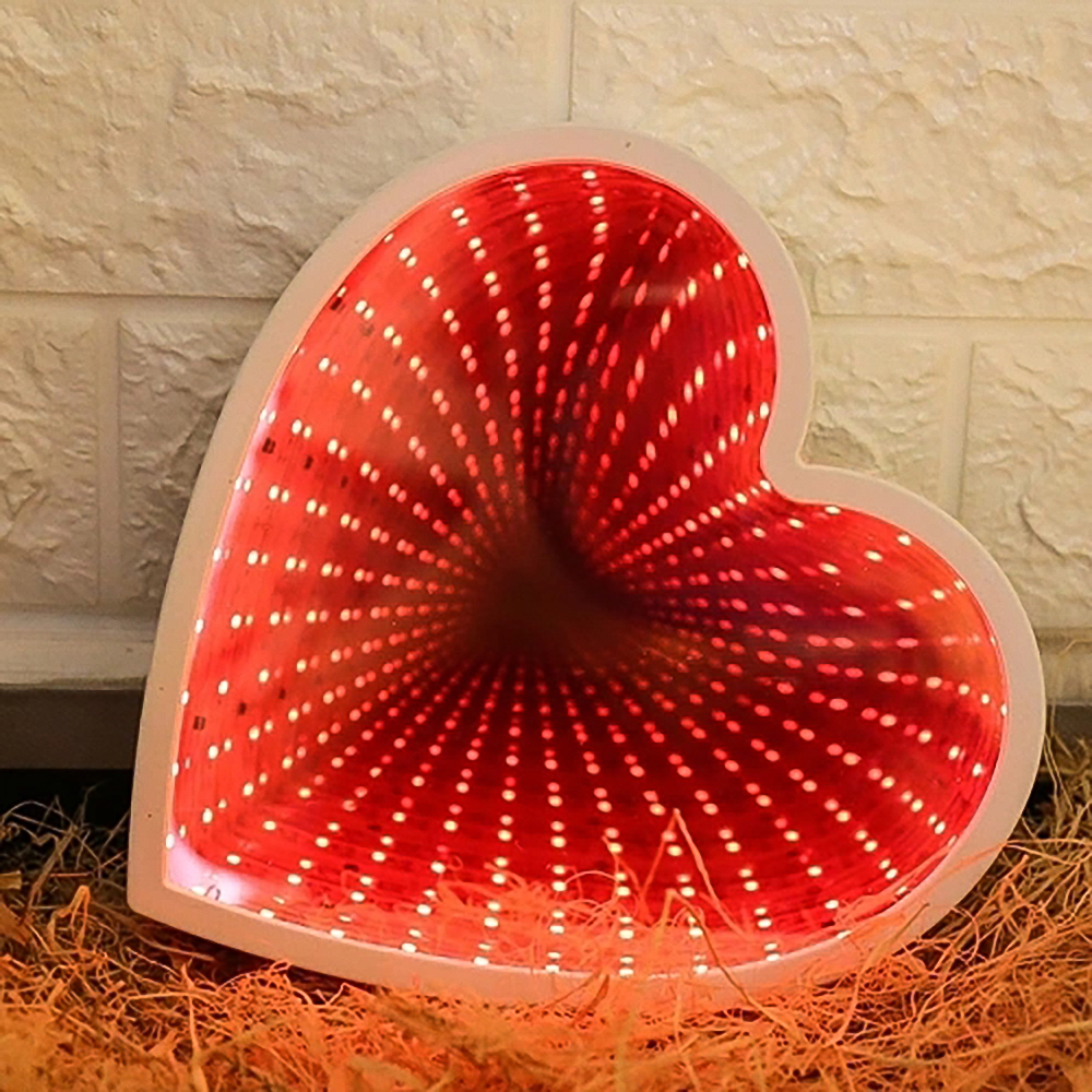 3D Heart LED Night Light Creative Tunnel Lamps Novelty Infinity Mirror Lights Home Table Decor for Children Kids Baby Toy Gift