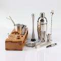 23pcs Stainless Steel Cocktail Shaker Set Barware Kit with Square Wooden Rack for Bartender Drink Party Bar Tools 1Set