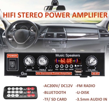 12V 220V 2-channel HiFi Stereo Audio Car Amplifier Car Audio bluetooth 2 Channel Digital Powerful Car Amplifier for Subwoofer