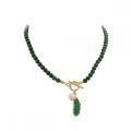 Malachite Jewelry Set for Women Girl IQ Clasp Leaf Pendant Stone Necklace and Crystal Bacelets