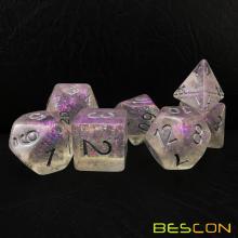 Bescon Shimmery Dice Set Silver-Purple, RPG 7-dice Set in Brick Box Packing