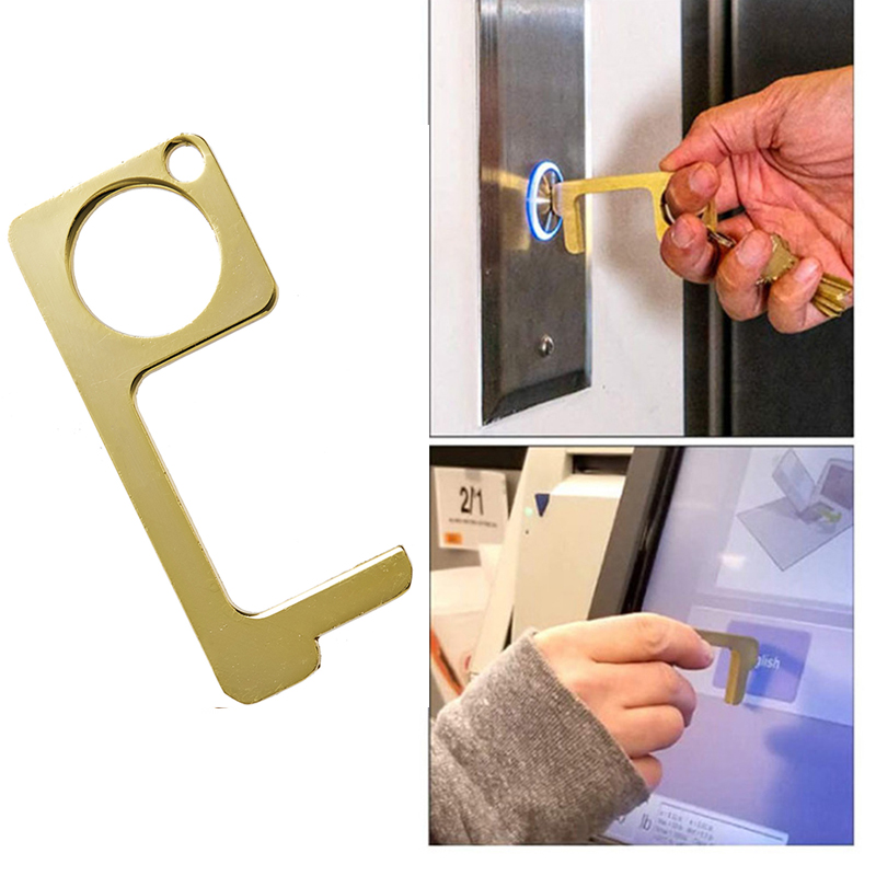 Portable Press Elevator Tool Hygiene Hand Antimicrobial Alloy EDC Door Opener Door Handle Key Metal Portable Door Opener