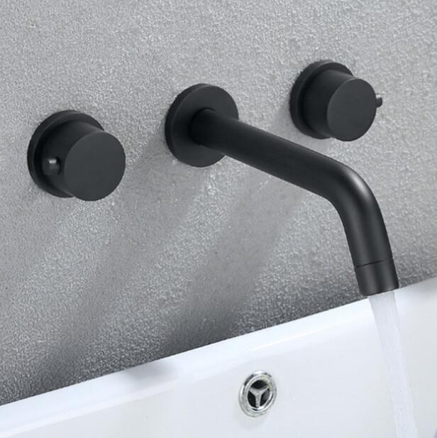 New Modern Matte Black Finish Brass Double Handle Wall Mounted Bathroom Sink Faucet Hot & Cold Tap torneira faucet XR8231