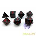 Bescon Polyhedral Dice Set Opaque Black with Red Numbers, Black RPG Dice Set of 7 d4 d6 d8 d10 d12 d20 d% Brick Box Pack