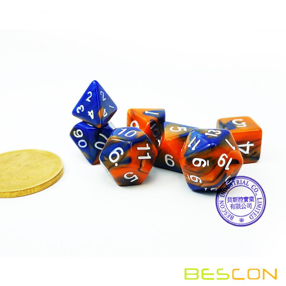 Bescon Mini Two Tone Polyhedral RPG Dice Set 10MM, Small Dice Set D4-D20 in Tube, 6 New Assorted Colored of 42pcs