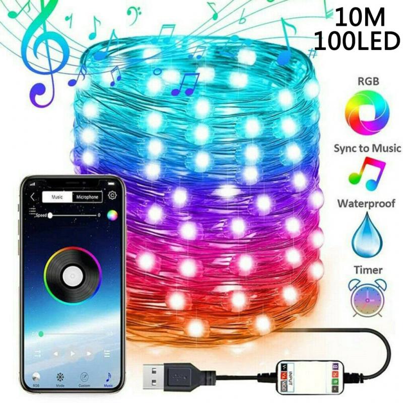 2M-20M Holiday LED Christmas Light String Outdoor Strip Lights USB Bluetooth Colored Lights Waterproof Decorative Lamp