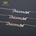 Personalized Custom Name Bling Iced Out Butterfly Necklaces Pendant Nameplate Stainless Steel Chain Pendant Necklace Jewelry