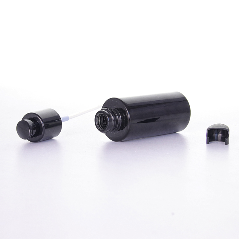 Black Glass Lotion Bottle With Pump Caps 3 Jpg