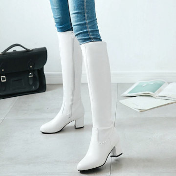 2020 Fashion Zipper Knee High Boots Women Soft Pu Leather Thick High Heels Long Boots Autumn Winter Woman Shoes Size 34-43