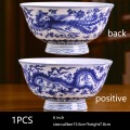 4.5/5/6 Inch Jingdezhen Blue and White Porcelain Bowl Dragon Phoenix Pattern Art Rice Bowls Container Kitchen Dinnerware Decor