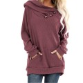 Women Hoodies Sweatshirt Solid-color Large Pocket Button Pleated Knit Hooded Long Sleeve Hoodies Sweatshirt Sudaderas Mujer