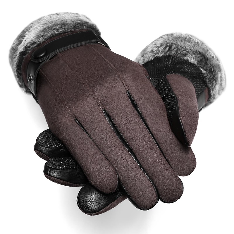 BISON DENIM Men's Winter Gloves Suede Touch Screen Warm Autumn Winter Gloves for Men Outdoor Sport Skiing Hiking Gloves S036