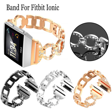 Luxury Rhinestone Stainless Steel Wristband Watch Bracelet Strap For Fitbit Ionic Smart Watch Band Belt Adjustable Accessories