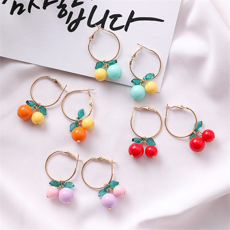 Cute Red Cherry Drop Earrings for Women Sweet Fruit Fresh Cherry Pendant Earrings Female Student Ear Jewelry Couple Gifts