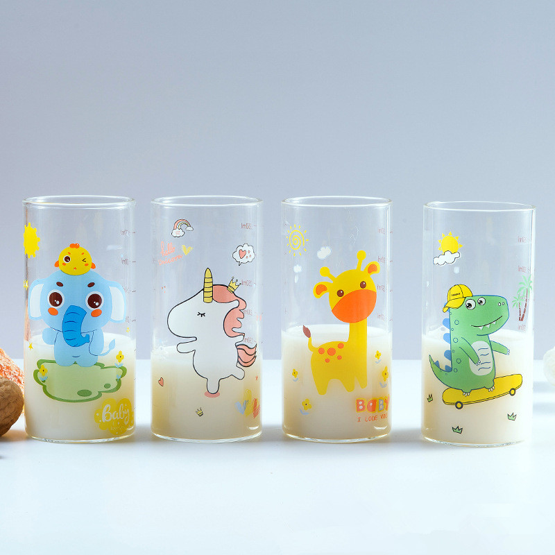 Coffee Tea Milk Glass Cup Scale Japanese style Heat-resistant Animals Cartoon Glass Cups for Hot Cold Drinks Tea Cup Lid straws