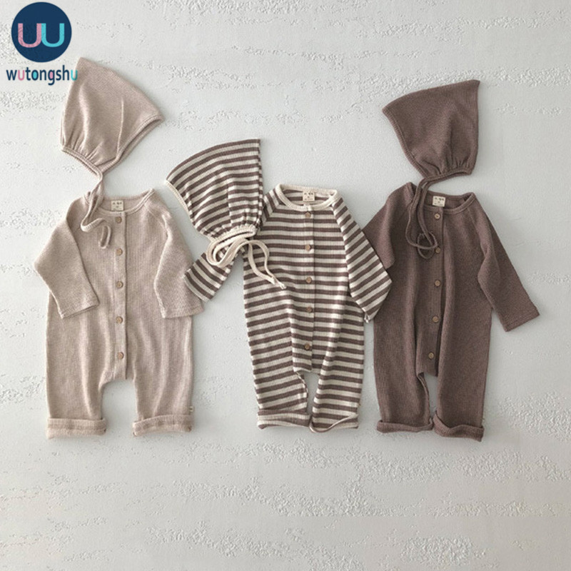 Vintage Baby rompers For Boys Girls Newborn Baby Clothes Kids Long sleeve underwear cotton boys Clothes Baby Girls Rompers + Hat