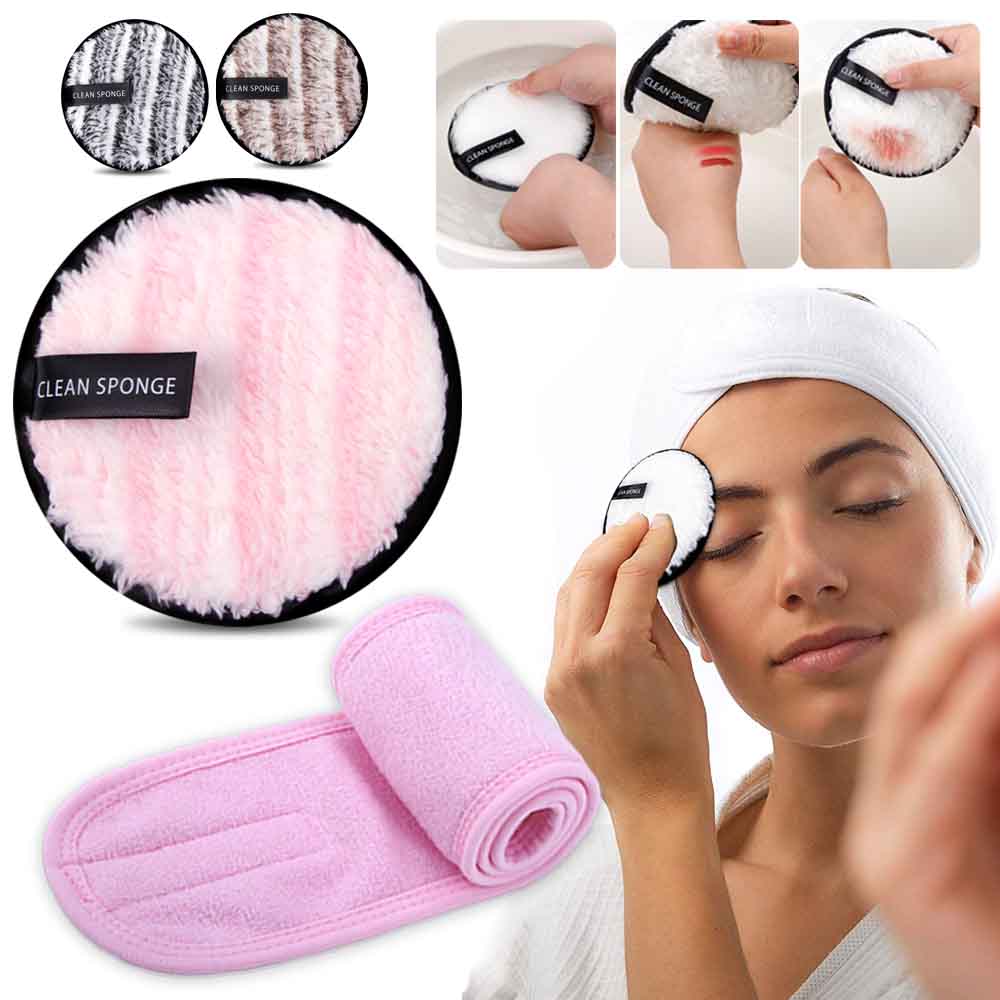 Makeup Remover Cloth Reusable Cotton Pads Microfiber Make Up Remover Face Cleansing Pads Eyelash Extensions Headband Makeup Wrap