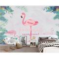 XUE SU Wall covering custom wallpaper mural abstract small fresh hand painted banana leaf flamingo background wall