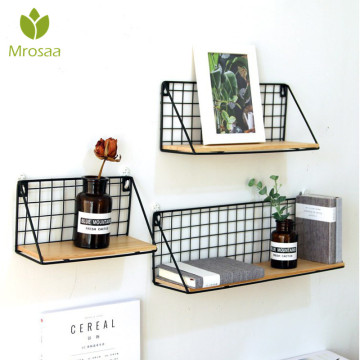 Wooden Iron Wall Shelf Wall Mounted Storage Rack Organization For Kitchen Bedroom Home Decor Kid Room DIY Wall Decoration Holder