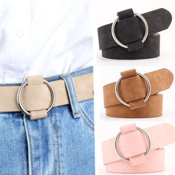 2018 New Fashion Women Vintage Metal PU Leather Round Buckle Waist Belt Waistband Accessories