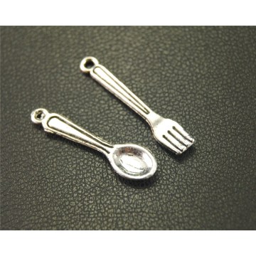50pcs Silver Color tableware spoon and fork Charms for Jewelry Making DIY Handmade Craft A1923/A1924
