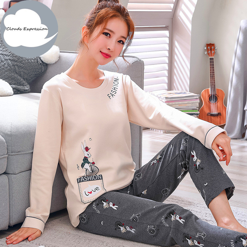 Winter Sleep Lounge Pajama Long Sleeve Top + Long Pant Woman Pajama Set Cartoon Pyjamas Cotton Sleepwear Women M L XL XXL XXXL