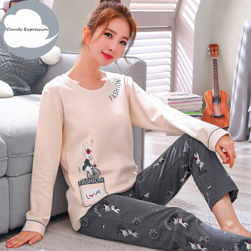 Winter Sleep Lounge Pajama Long Sleeve Top + Long Pant Woman Pajama Set Cartoon Pyjamas Cotton Sleepwear Women M L XL XXL XXXL