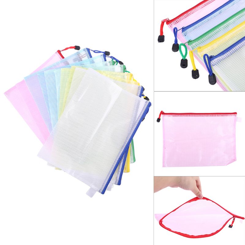 10pcs/lot A4 Mesh Gridding Waterproof Zip Bag Document Pen Filing Products Pocket Folder Free shipping Office & School Supplies
